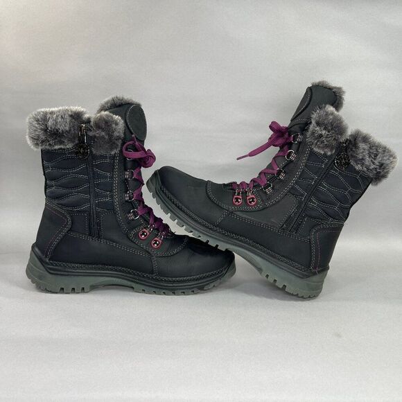 Santana Canada Maldine 2 Boots Women's Size 7 Black Leather Faux Fur Winter Boot - Picture 7 of 15